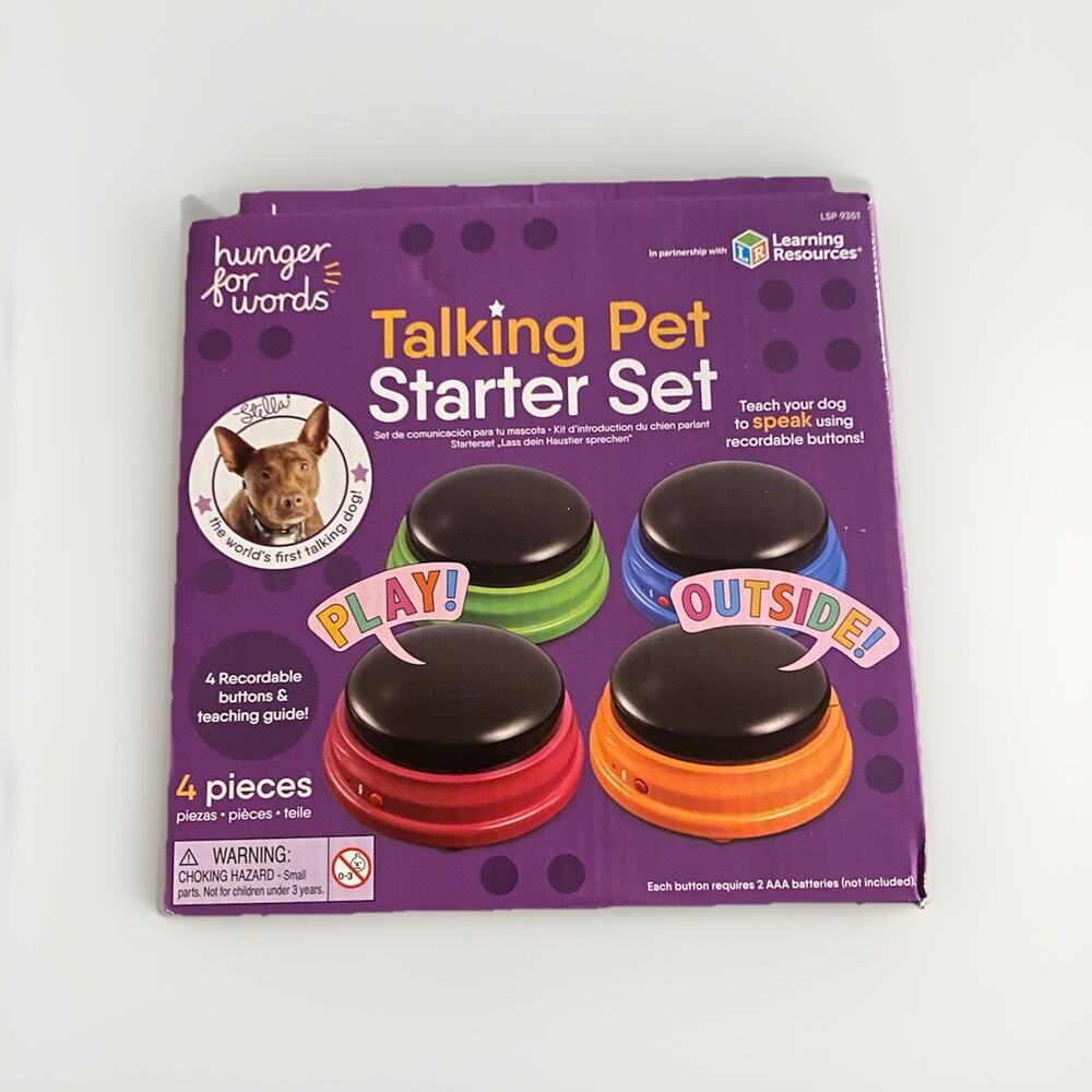 Hunger For Words Talking Pet Begginers Set Of 4 Buttons Includes Teaching Guide